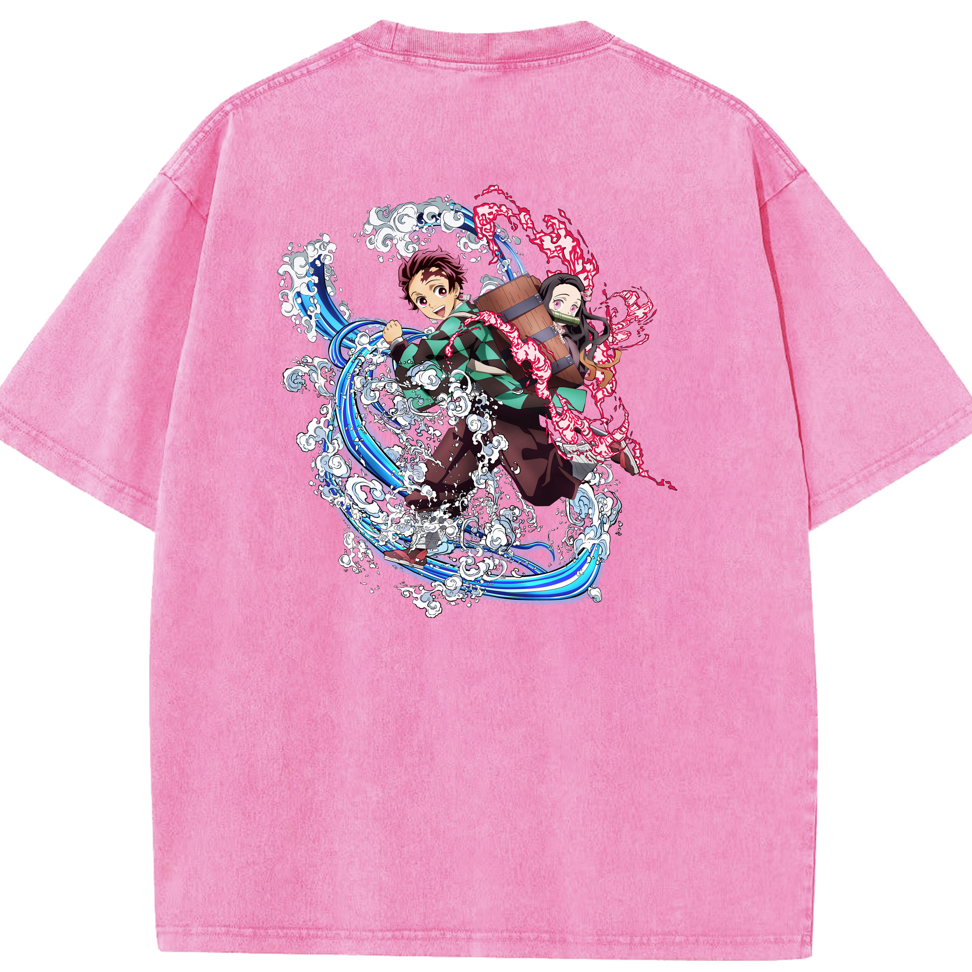 （画像用） 鬼滅の刃（きめつのやいば）竈門 禰󠄀豆子／かまど ねずこ Kamado Nezuko 綿100% ヴィンテージ風 半袖Tシャツ（背面プリント）